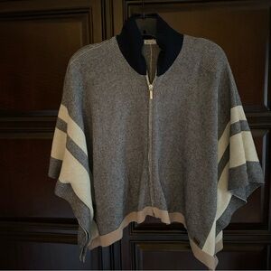 Mayoral Knit Full Zip Women’s Size 8 Classic Striped Poncho Style Sweater